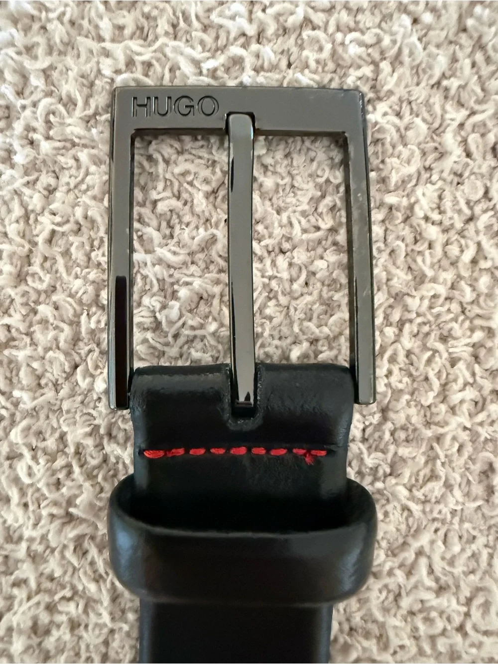 Hugo Boss Black Leather Belt with  Red Stitch Detail 🖤💼